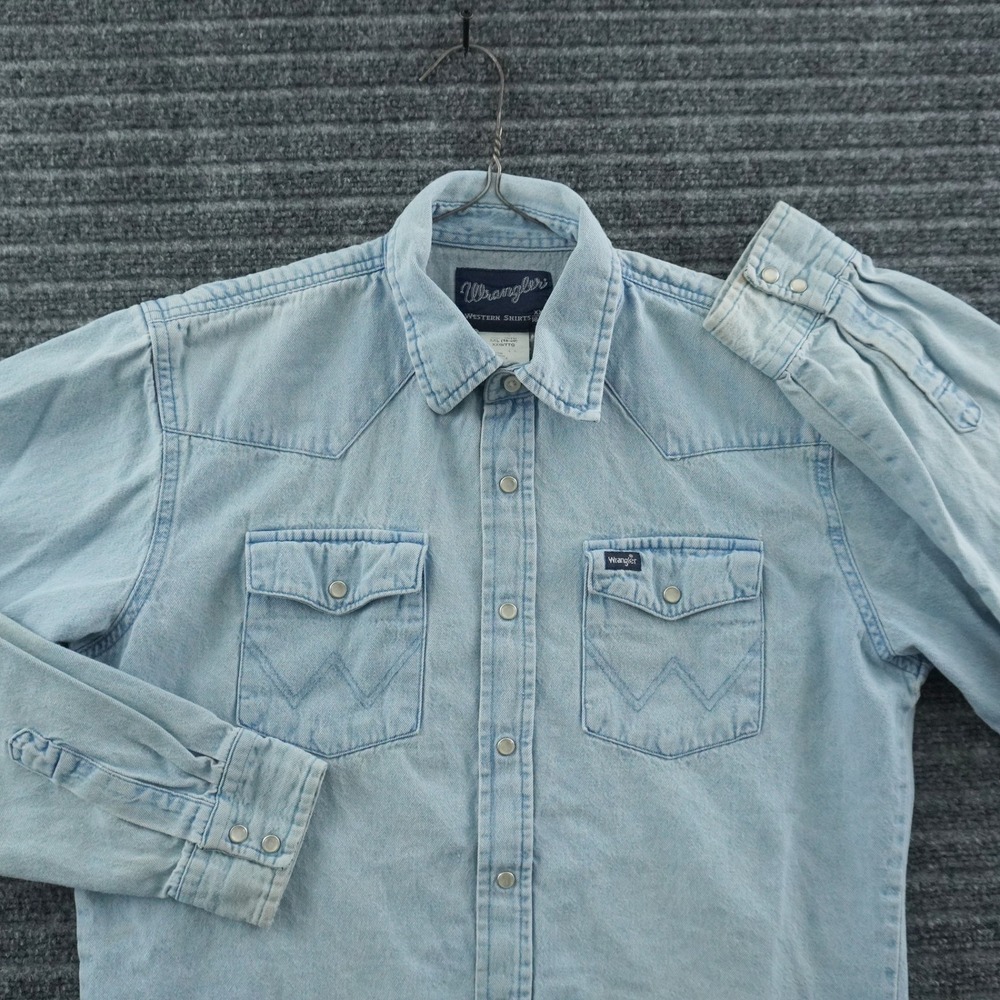 Wrangler Western Shirt Kids XXL Light Wash Denim Pearl Snap Long Sleeve 4104